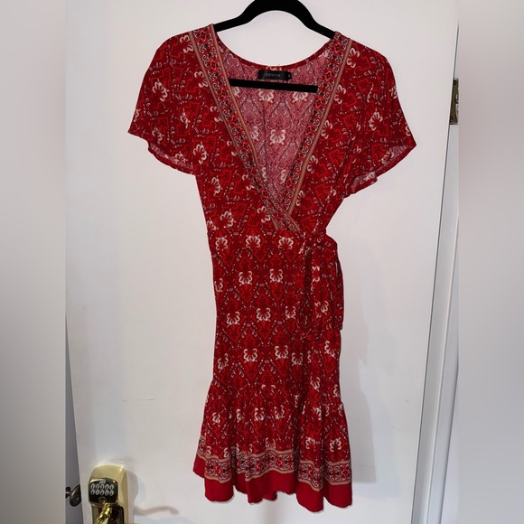 Zesica Red Wrap Mini Dress, Size M - Picture 1 of 7